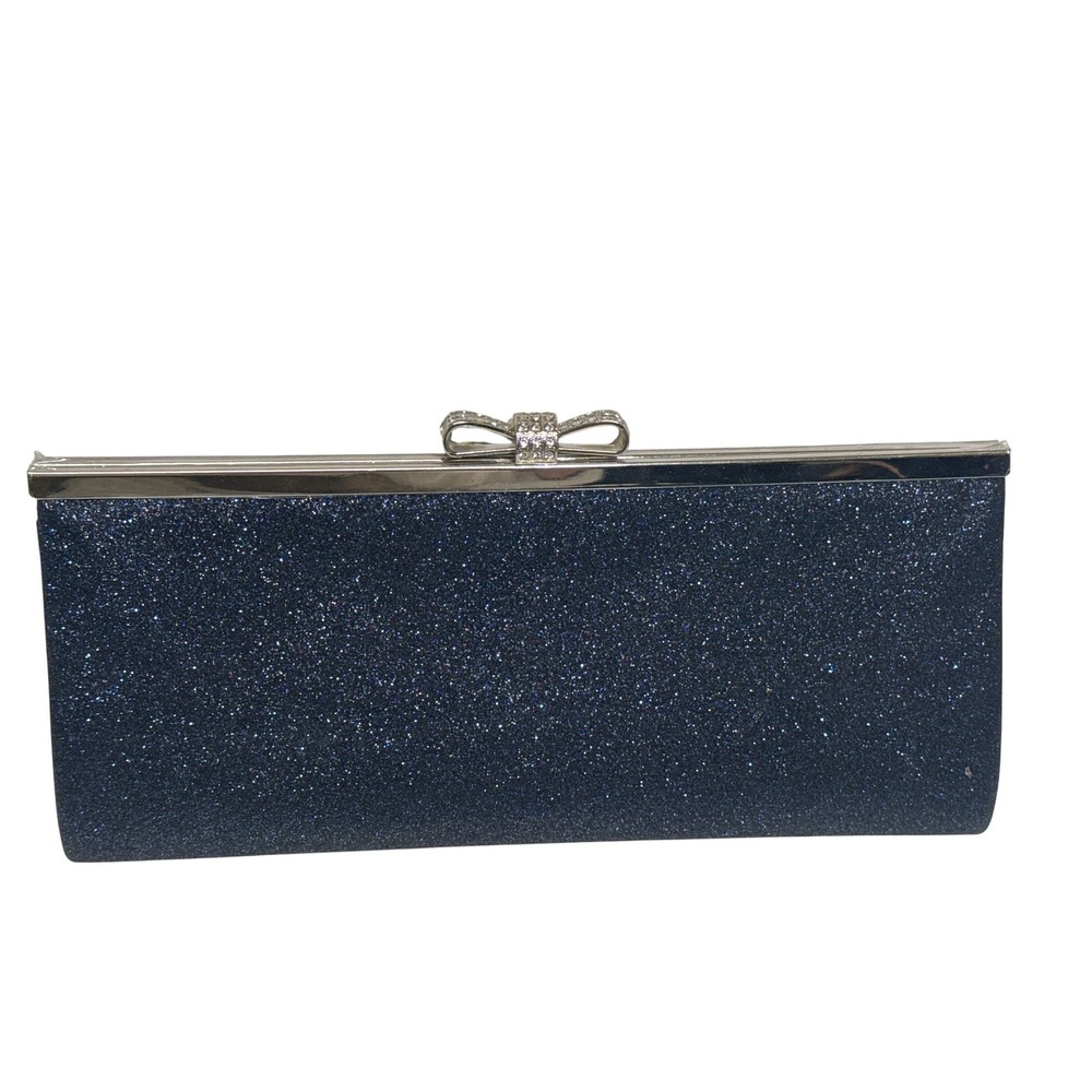 Black and Blue Sparkly Diamond‎ Bow Clutch with Long Shoulder or Crossbody Strap